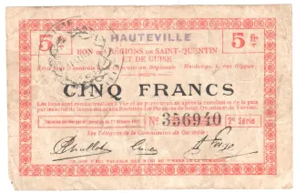 French notgeld 5 Francs, 1917 image