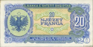 Albania 20 Franga, 1945 reverse