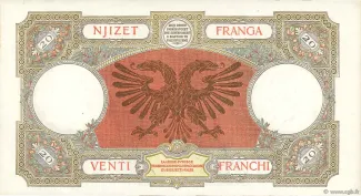 Albania 20 Franga, 1939 reverse