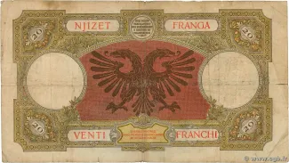 Albania 20 Franga, 1945 reverse