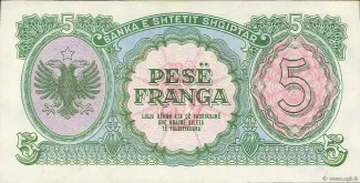 Albania 5 Franga, 1945 reverse