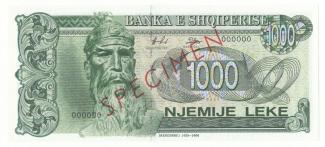 Albania 1,000 Lekë, 1992-1996 P-54 - Specimen obverse