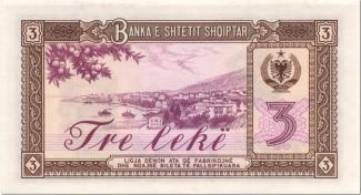 Albania 3 Lekë, 1964-1976 - Issued note; watermark, repeated and curved BSHSH reverse