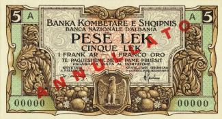 Albania 5 Lekë, 1925 - Specimen obverse