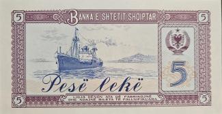 Albania 5 Lekë, 1964-1976 - Specimen; overprint MODEL or SPECIMEN reverse