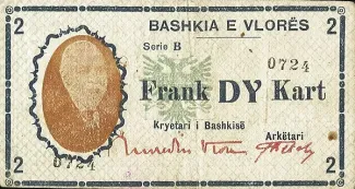 Albanian notgeld 2 Frank Kart, 1924 obverse
