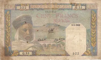 Algeria 100 Francs, 1939-1945 obverse