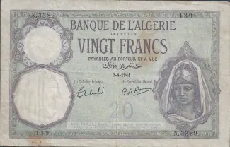 Algeria 20 Francs, 1914-1942 obverse