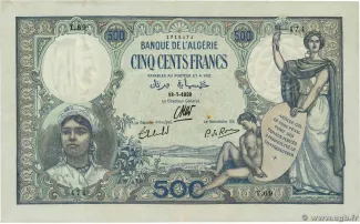 Algeria 500 Francs, 1926-1942 obverse
