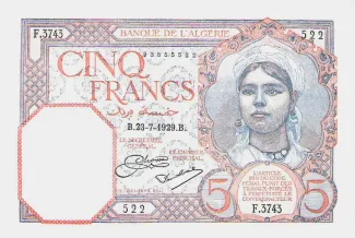 Algeria 5 Francs, 1925-1941 obverse