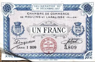 French notgeld 1 Franc, 1917 image