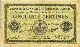 French notgeld 50 Centimes, 1921 image