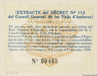 Andorra 1 Pesseta 2nd, 1936 reverse
