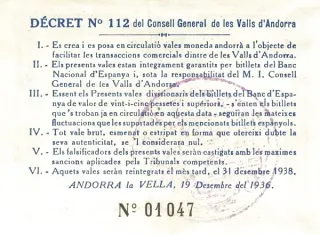 Andorra 2 Pessetes 1st, 1936 reverse