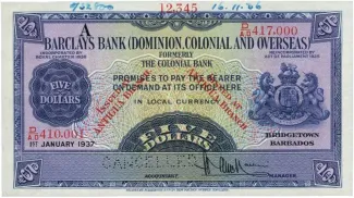 Antigua and Barbuda 5 Dollars, 1937 obverse