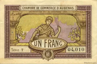 French notgeld 1 Franc, 1921 obverse