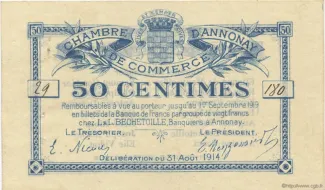French notgeld 50 Centimes, 1914 image