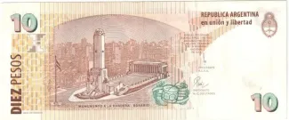 Argentina 10 Pesos, 1998-2003 reverse