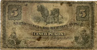 Argentina 5 Pesos, 1876-1877 obverse