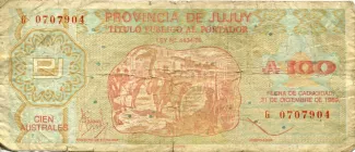 Argentine provinces 100 Australes, 1989 image