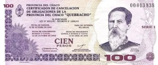 Argentine provinces 100 Pesos, 2001-2002 obverse