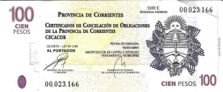 Argentine provinces 100 Pesos, 2001 obverse
