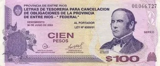 Argentine provinces 100 Pesos, 2001 obverse