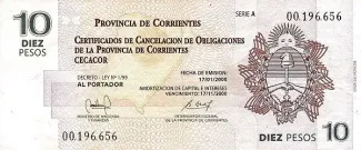 Argentine provinces 10 Pesos, 2000-2001 obverse