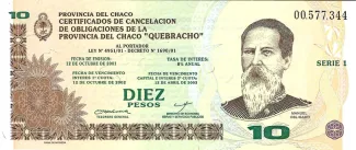 Argentine provinces 10 Pesos, 2001-2002 obverse