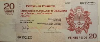 Argentine provinces 20 Pesos, 2000 obverse