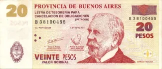 Argentine provinces 20 Pesos, 2001-2002 obverse