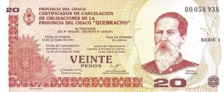 Argentine provinces 20 Pesos, 2001-2002 obverse