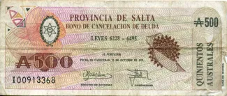 Argentine provinces 500 Australes, 1989 image