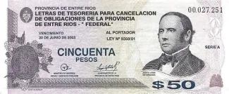 Argentine provinces 50 Pesos, 2001 obverse