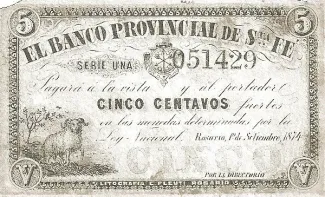 Argentine provinces 5 Centavos, 1874 obverse