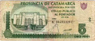 Argentine provinces 5 Pesos, 1993-1998 obverse