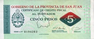 Argentine provinces 5 Pesos, 1995 obverse