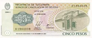 Argentine provinces 5 Pesos, 1999 obverse