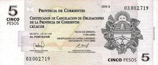 Argentine provinces 5 Pesos, 2000-2001 obverse