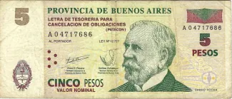 Argentine provinces 5 Pesos, 2001-2002 obverse