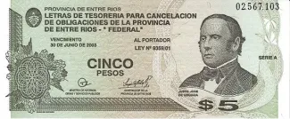 Argentine provinces 5 Pesos, 2001 obverse