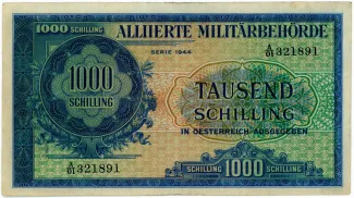Austria 1,000 Schilling, 1945 P-111 - KK#216.a; Issued note obverse