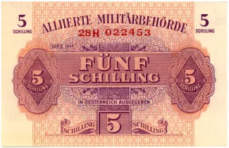 Austria 5 Schilling, 1944 P-105 - KK# 210a; issued note obverse
