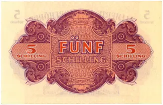 Austria 5 Schilling, 1944 P-105 - KK# 210a; issued note reverse