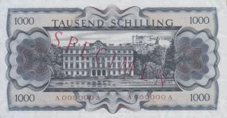 Austria 1,000 Schilling, 1966 P-147 - KK#249.s - Specimen reverse