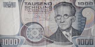 Austria 1,000 Schilling, 1982-1983 P-152 - KK#255.b - Dark brown serial # M - obverse
