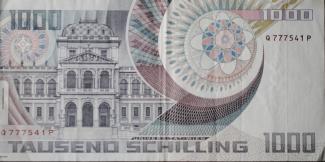 Austria 1,000 Schilling, 1982-1983 P-152 - KK#255.b - Dark brown serial # M - reverse