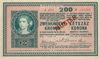 Austrian Empire 200 Kronen, 1918 P-24 - series B 1***, specimen (MUSTER) obverse