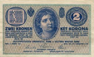 Austrian Empire 2 Kronen, 1914 P-17 - KK# 124b - series B obverse