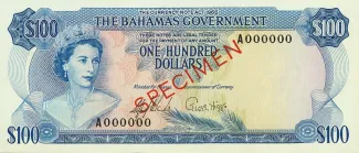 Bahamas 100 Dollars - Elizabeth II, 1965 obverse